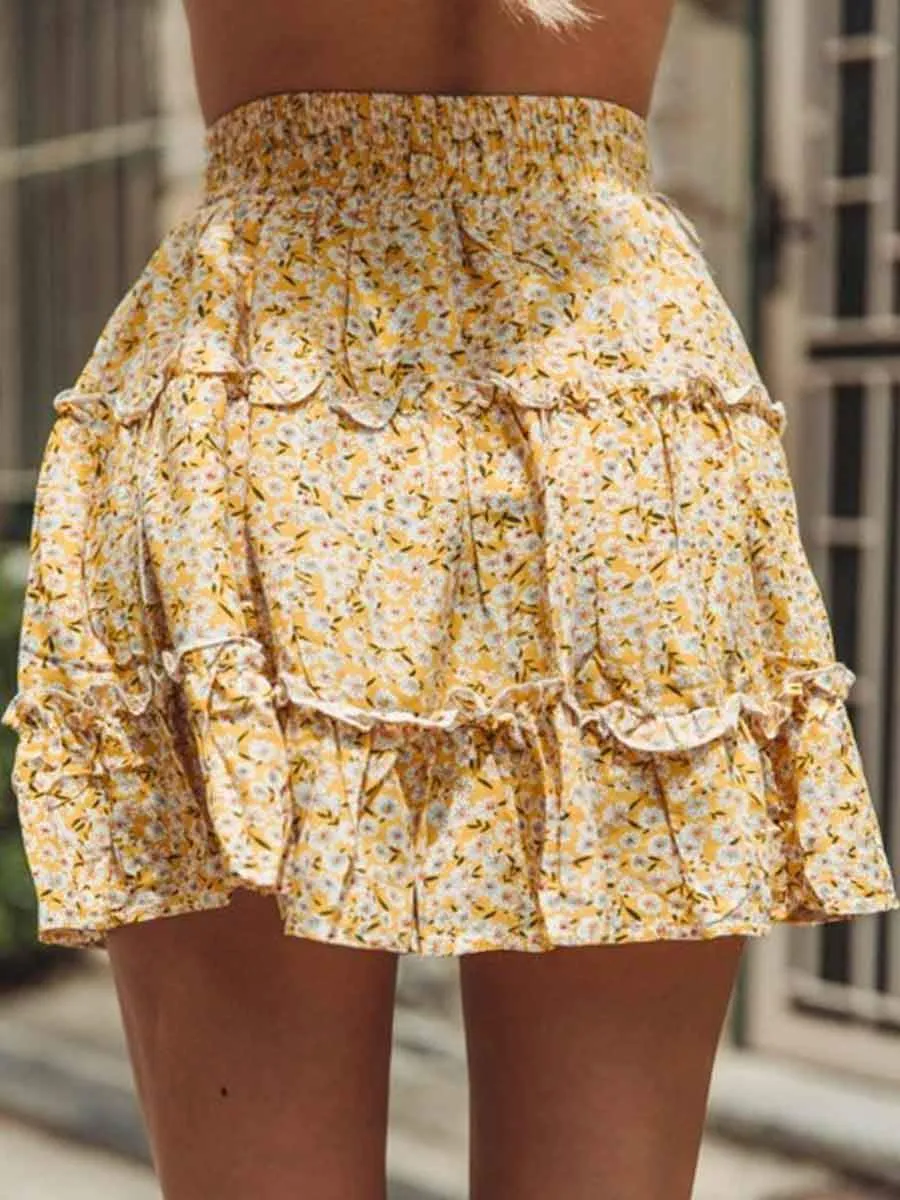 Bohemian Ruffled Skirt - Yellow