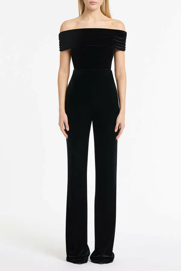 Carla Zampatti Black Velvet Pant and off Shoulder Bodysuit Top