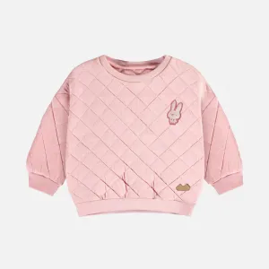 Chandail rose pâle ample en jersey matelassé, naissance || Light pink loose fit crewneck in quilted jersey, newborn