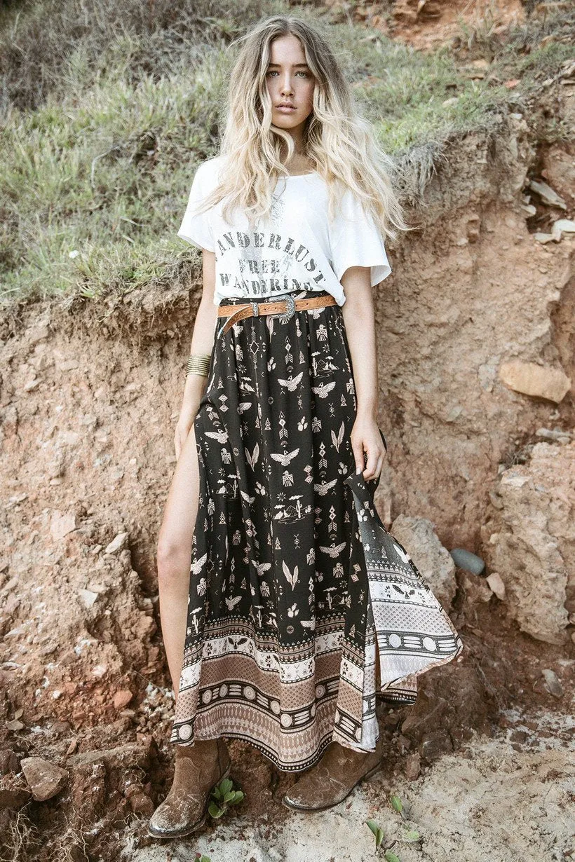 Clearance Bohemian Beach Loose Split Print Long Skirt