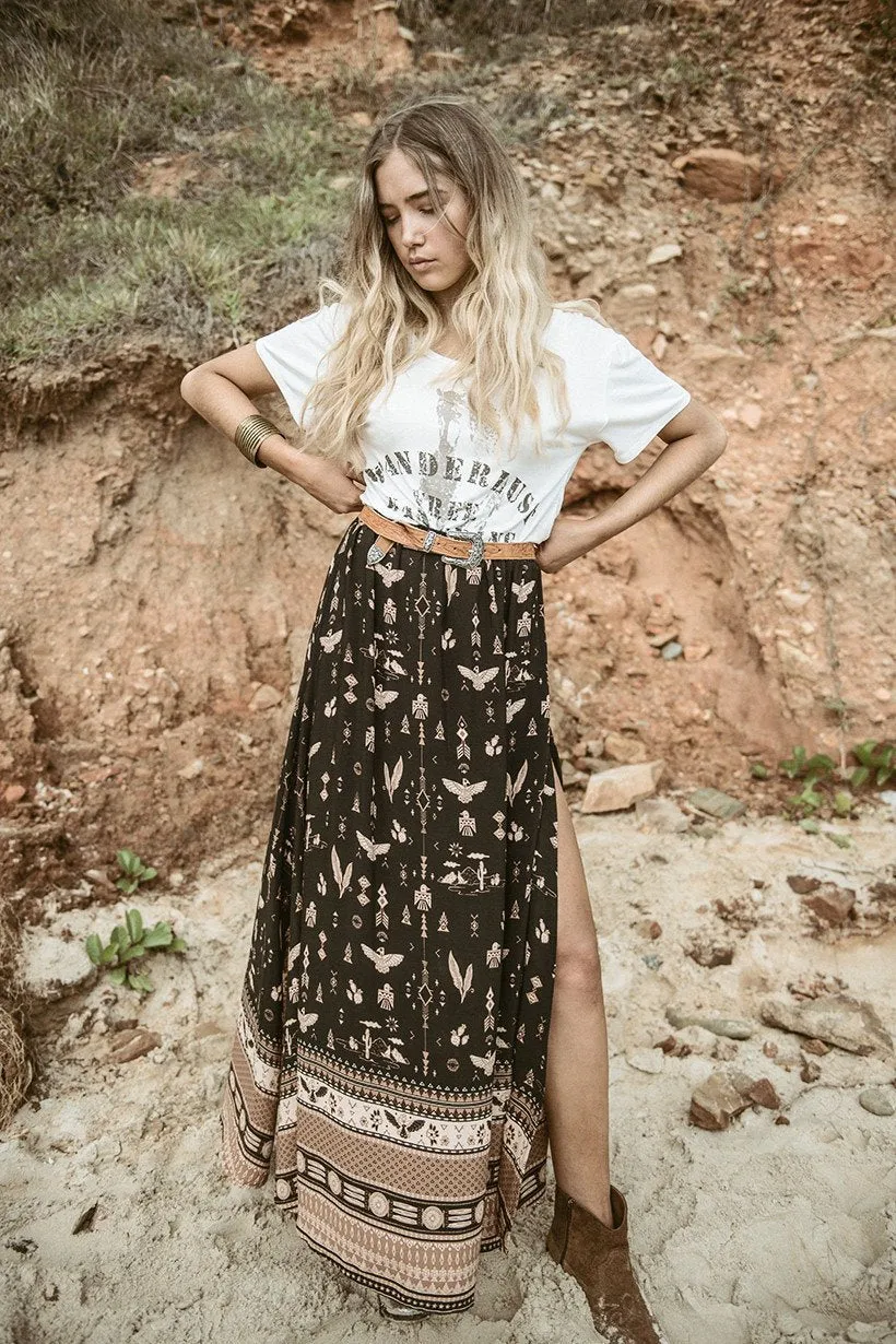 Clearance Bohemian Beach Loose Split Print Long Skirt