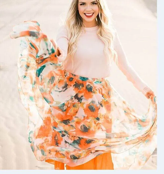 Clearance Bohemian Flower Print Wide Flare Maxi Skirt