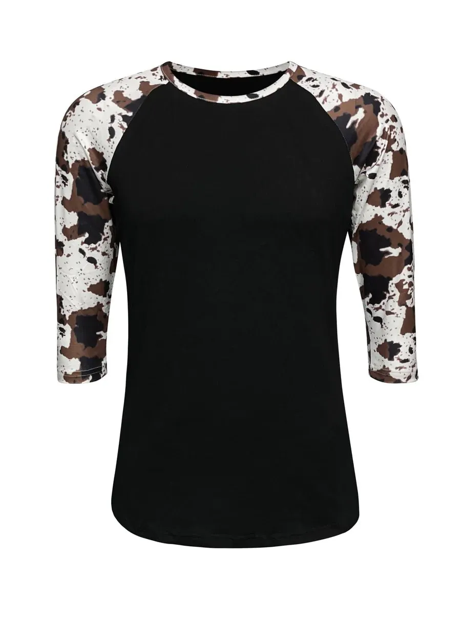 Cow Print Raglan Style T-Shirt