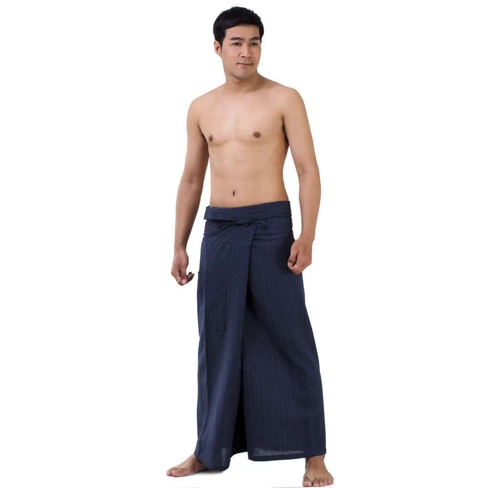 Deep Sea Blue Men's Pinstripe Thai Fisherman Pants