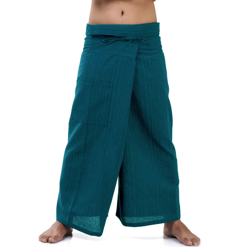 Deep Sea Blue Men's Pinstripe Thai Fisherman Pants