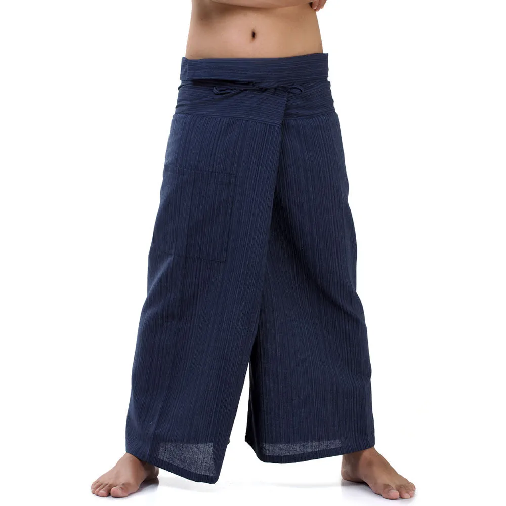 Deep Sea Blue Men's Pinstripe Thai Fisherman Pants