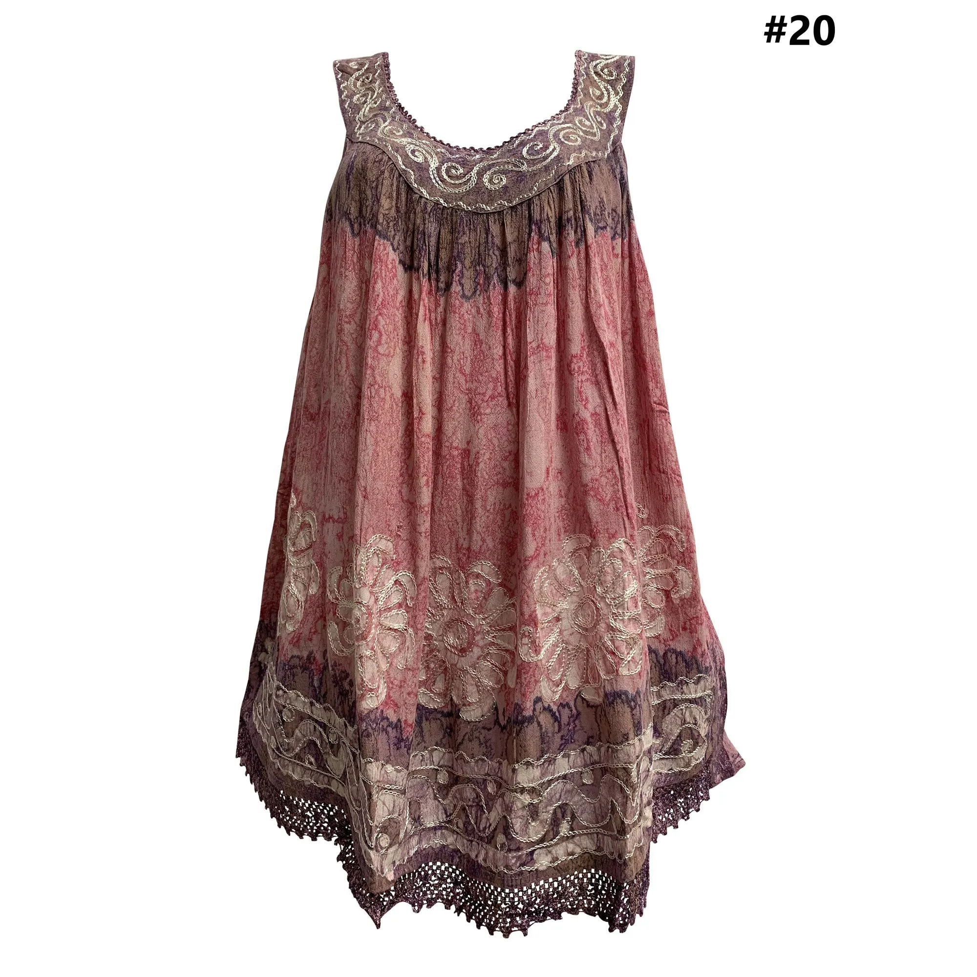 Ethnic Print Tie-Dye Batik Embroidered Gauze Sleveless Lace Boho Cami Blouse #443