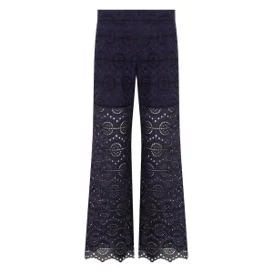 Eyelet Sheer Pants - Navy with Black Stitching