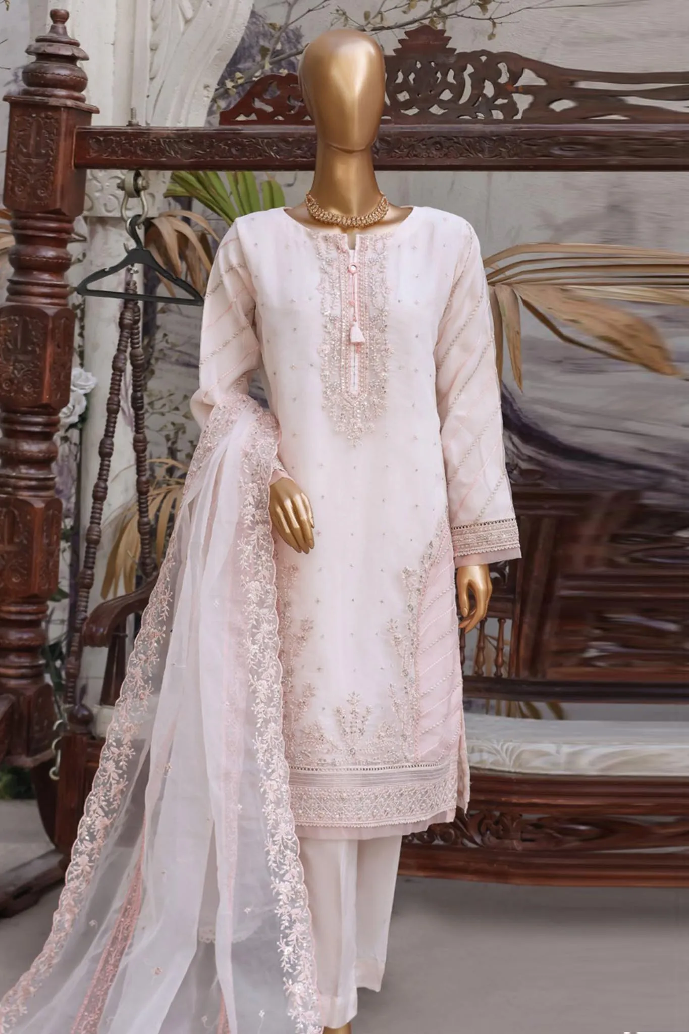 Falsafaa by HZ Ready To Wear 3 Piece Embroidered Organza Collection'2024-HZK-148-Pink