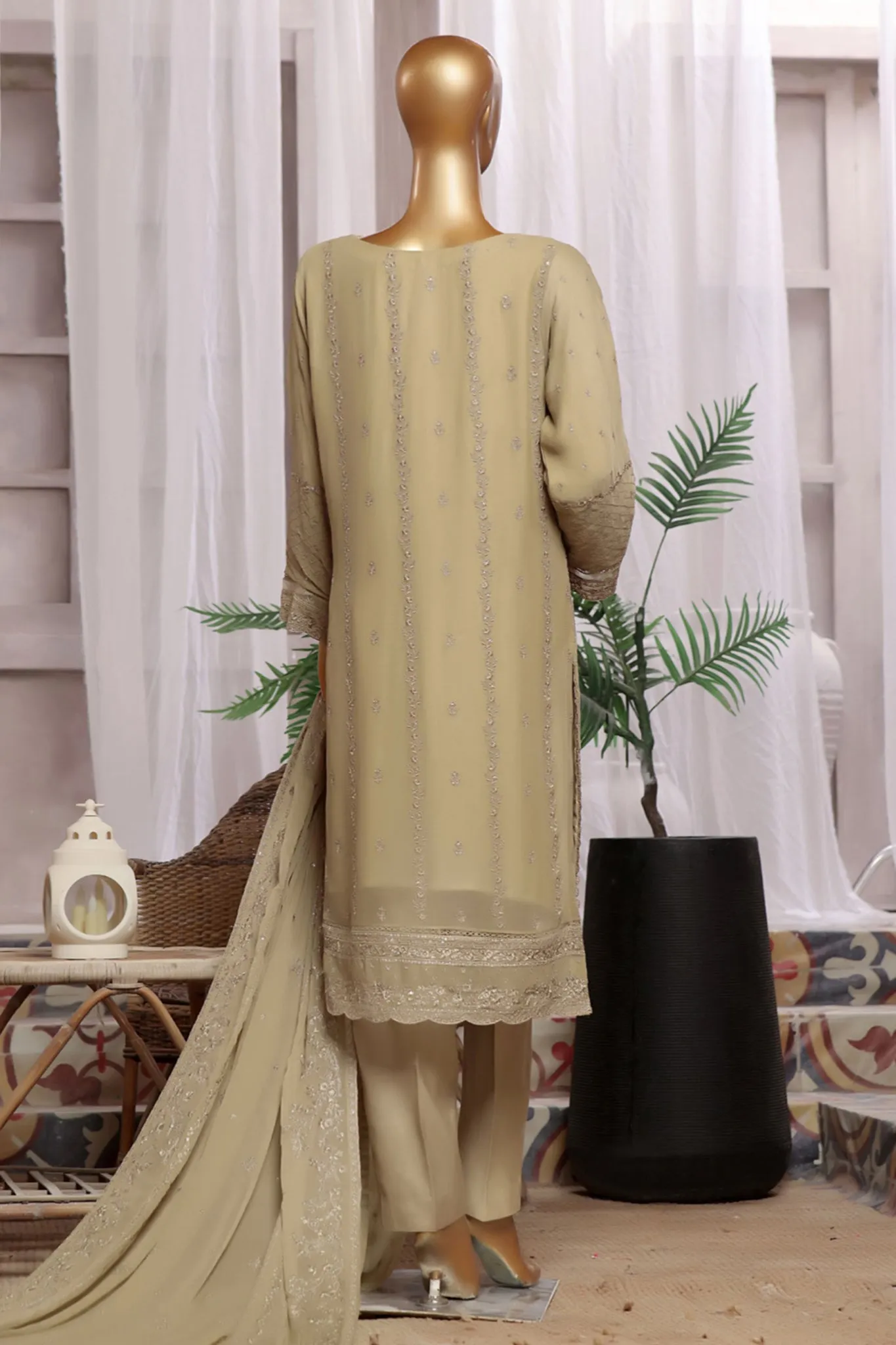 Fasaane By HZ Stitched 3 Piece Formals Chiffon Vol-06 Collection'2024-HZK-184-Beige