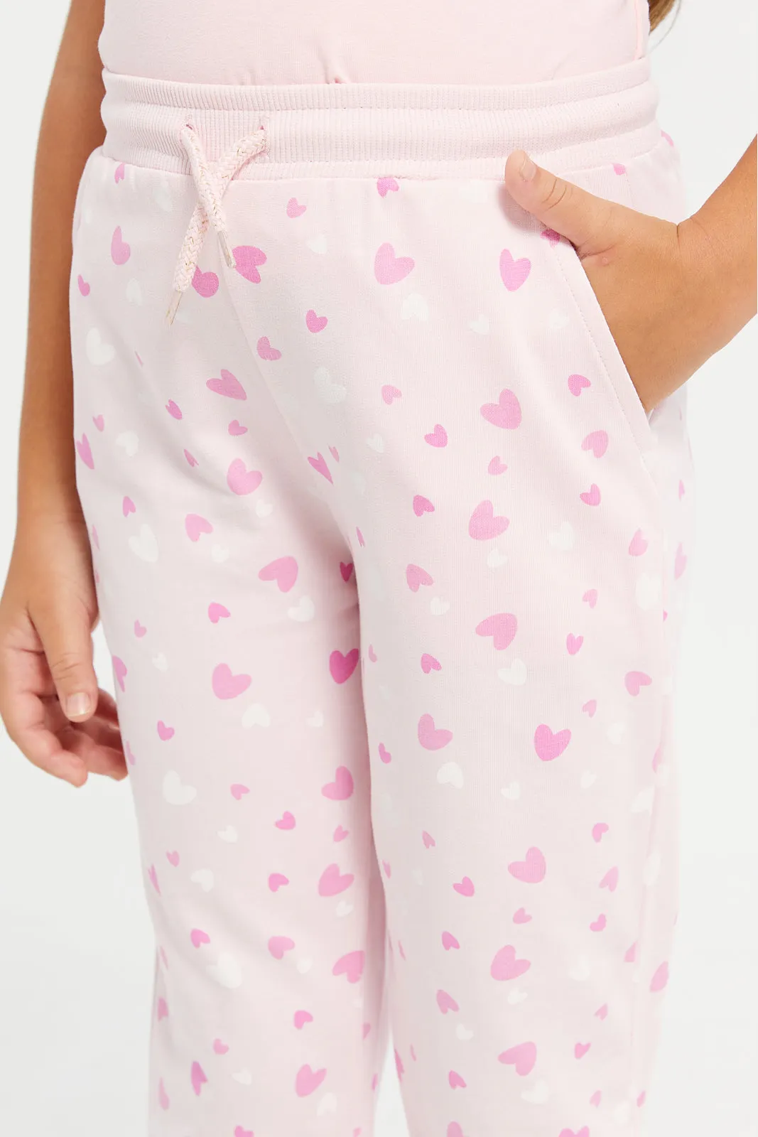 Girls Pink Hearts Printed Active Pants