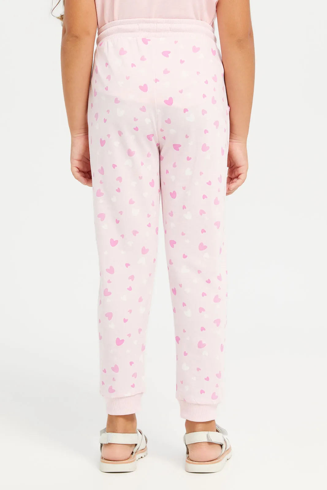 Girls Pink Hearts Printed Active Pants