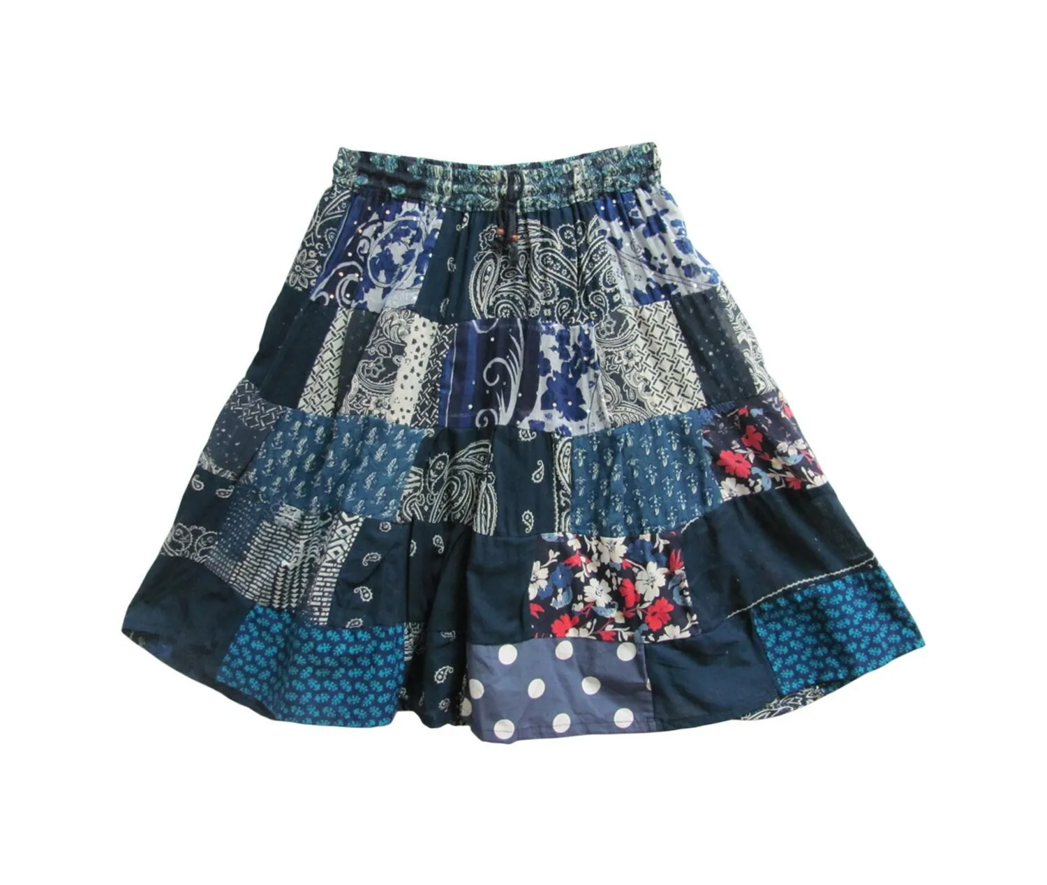 Indian Bohemian Gypsy Vintage Cotton Mid Length boho mini patch work fair trade short Skirt