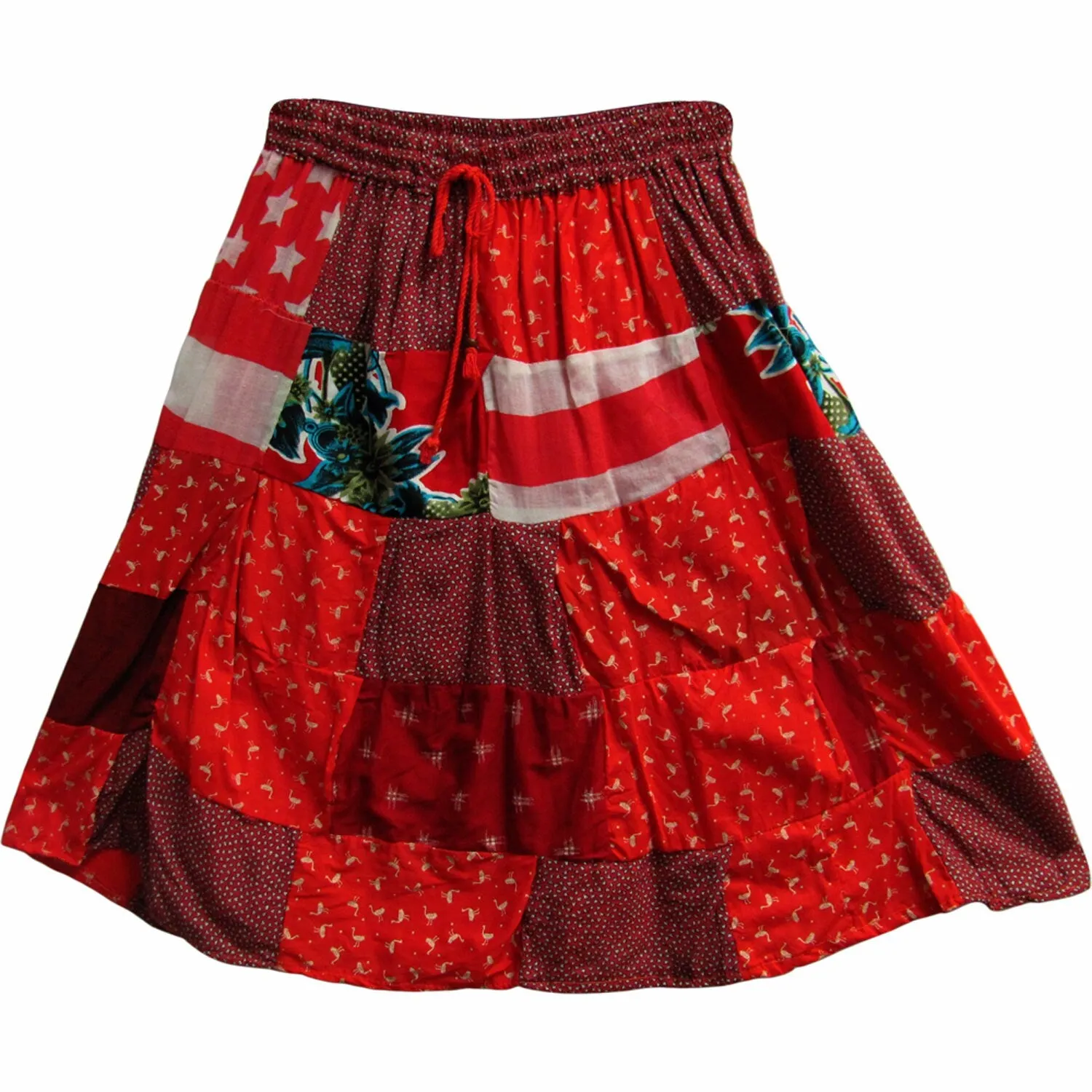 Indian Bohemian Gypsy Vintage Cotton Mid Length boho mini patch work fair trade short Skirt