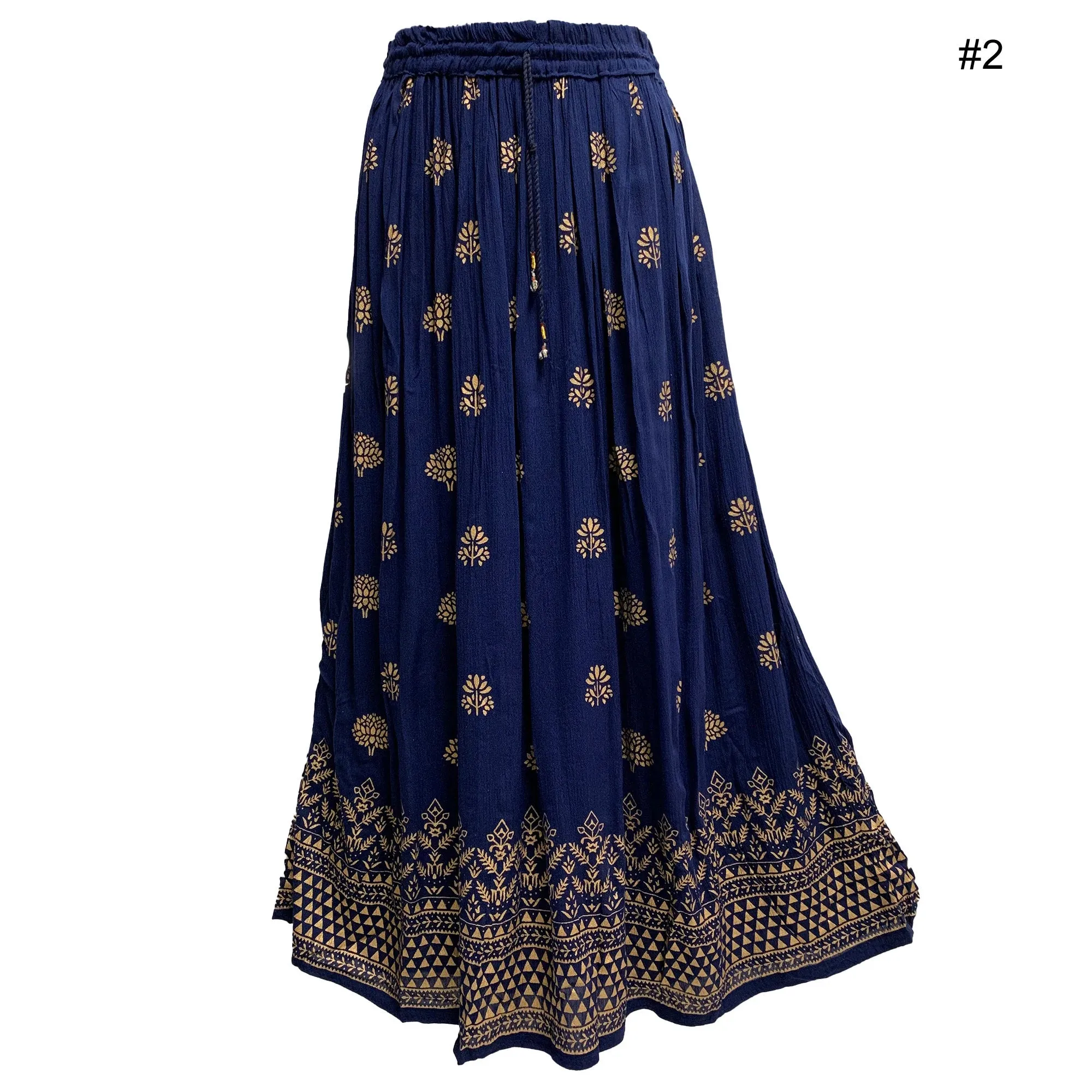 Indian Ethnic Gold Shimmering Print Crinkled Bohemian Long Skirt