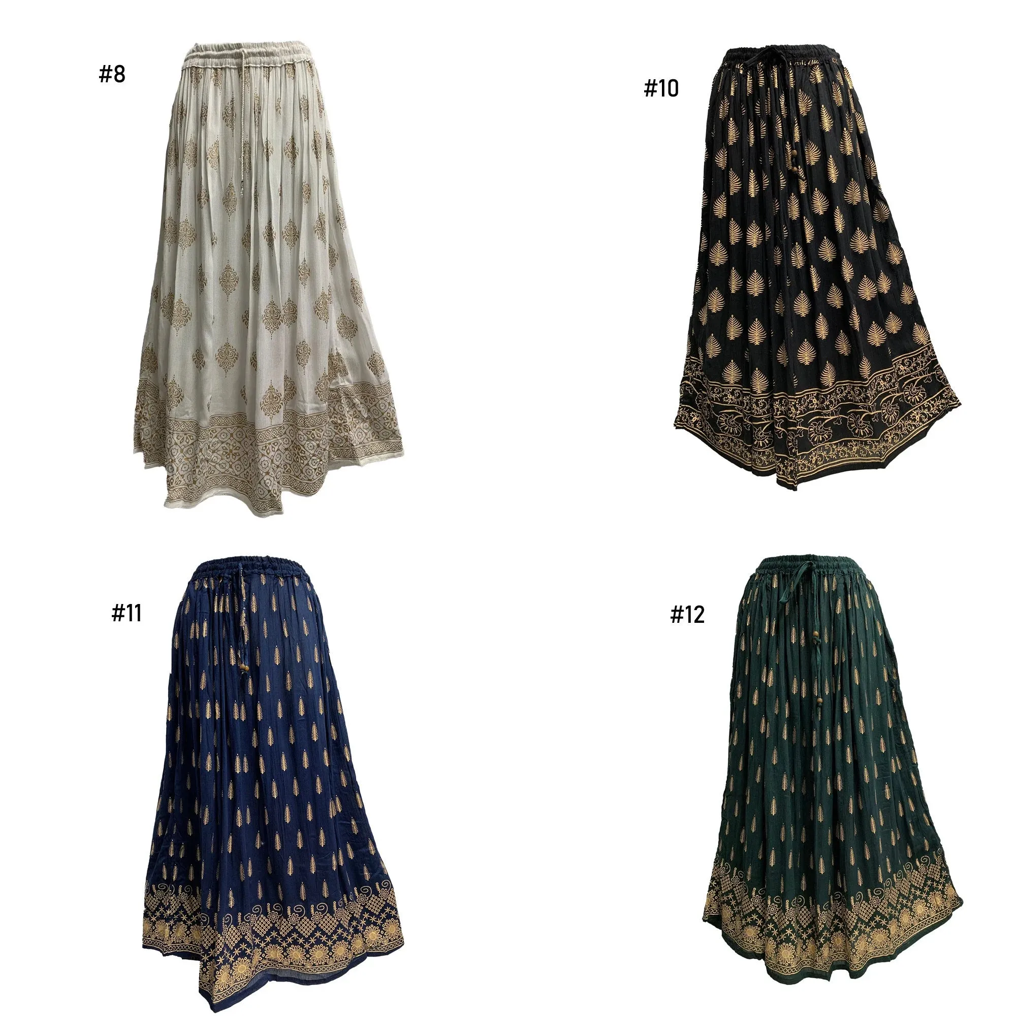 Indian Ethnic Gold Shimmering Print Crinkled Bohemian Long Skirt