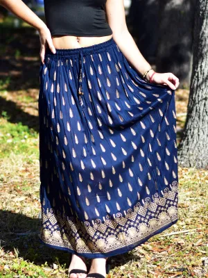 Indian Ethnic Gold Shimmering Print Crinkled Bohemian Long Skirt