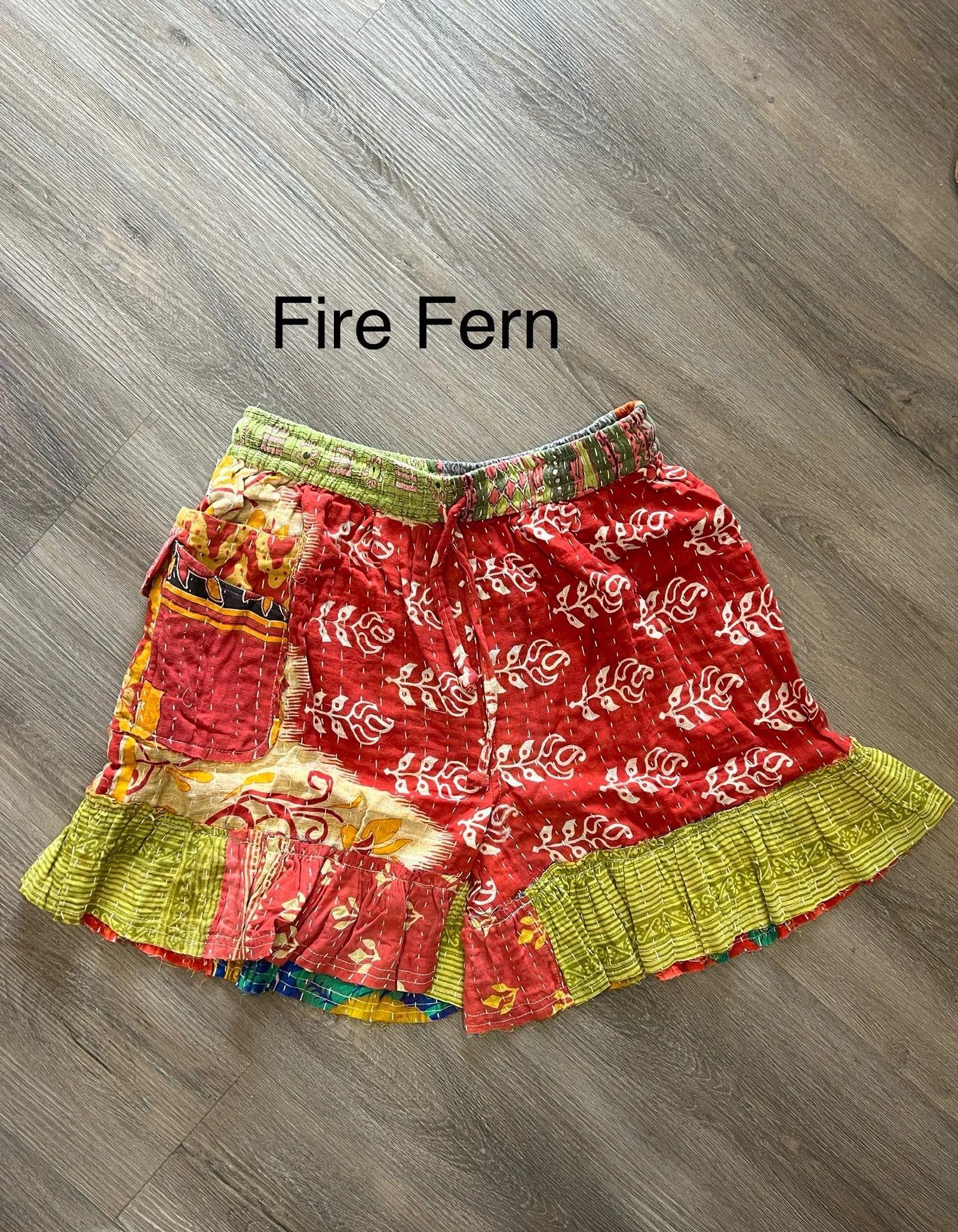 Kantha Sunrise "Fire Fern" Shorts by Jaded Gypsy