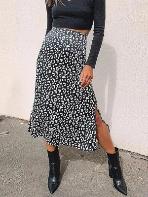 Leopard Print Chiffon Split Skirt