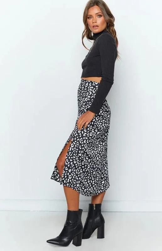 Leopard Print Chiffon Split Skirt