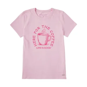 Life Is Good Women's Here For The Coffee Tee - Seashell Pink FINAL SALE