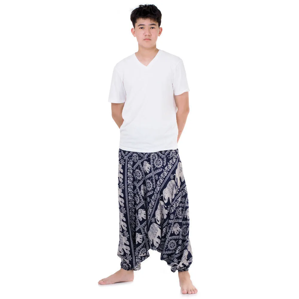 Men's Drop Crotch Elephant Harem Pants Blue