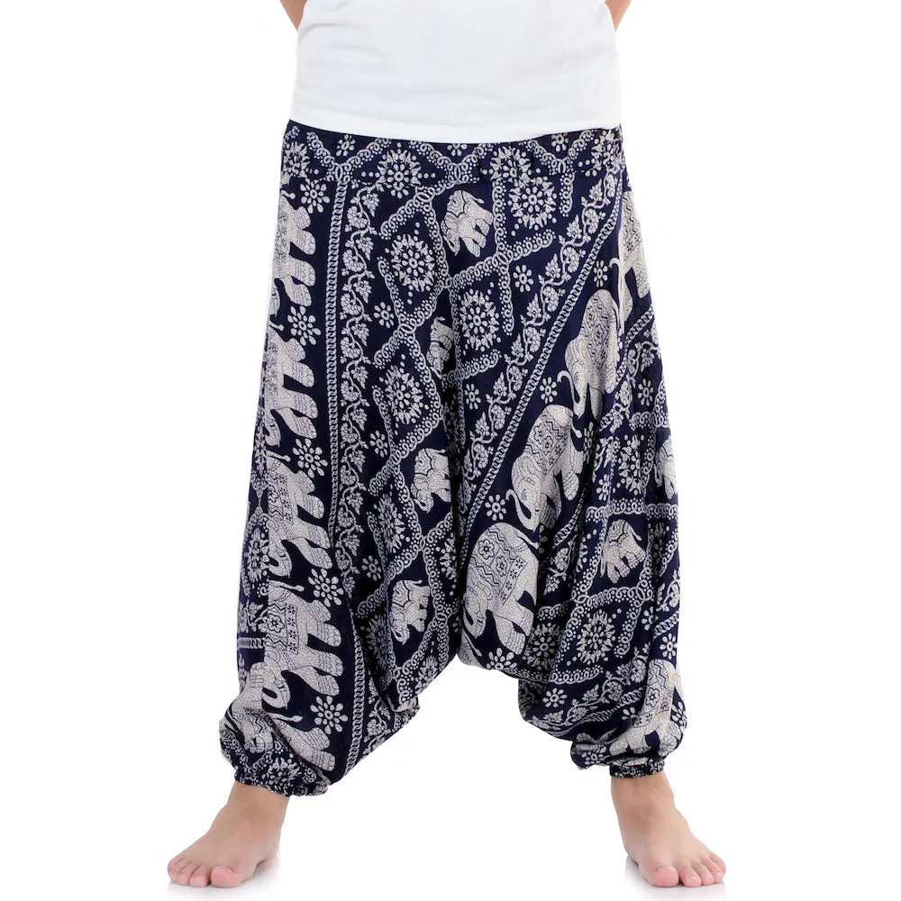 Men's Drop Crotch Elephant Harem Pants Blue