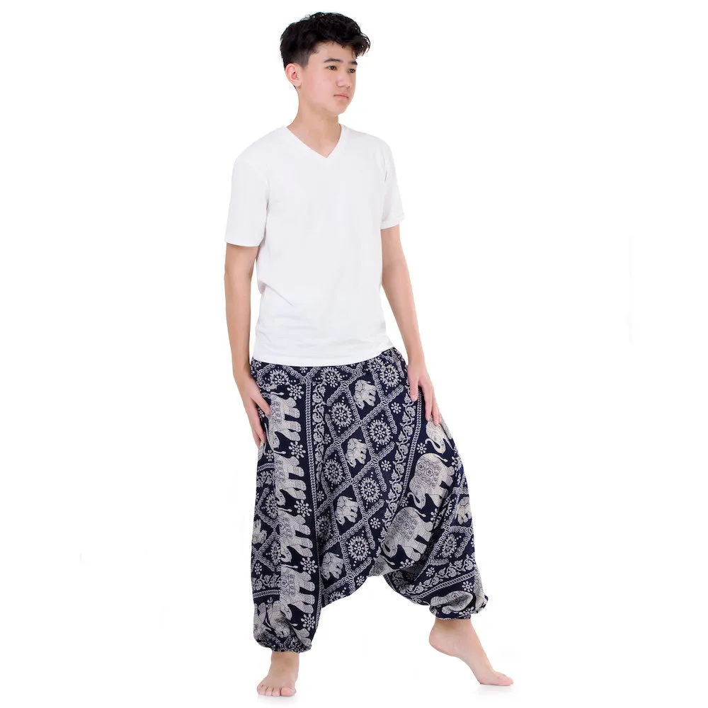 Men's Drop Crotch Elephant Harem Pants Blue