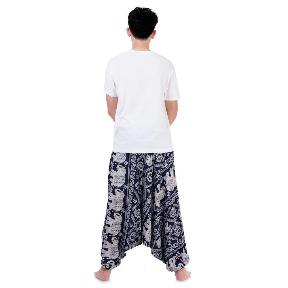 Men's Drop Crotch Elephant Harem Pants Blue