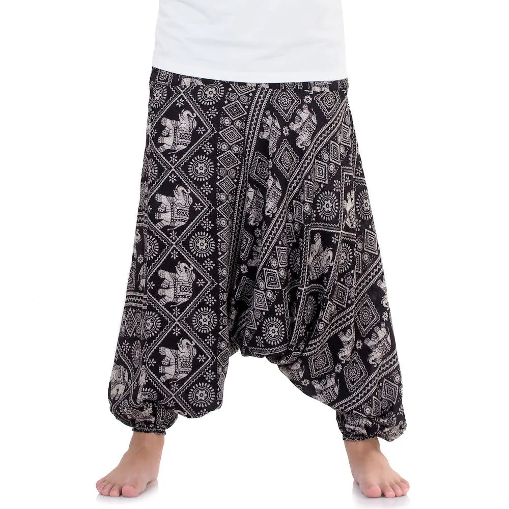 Men's Drop Crotch Elephant Harem Pants Blue