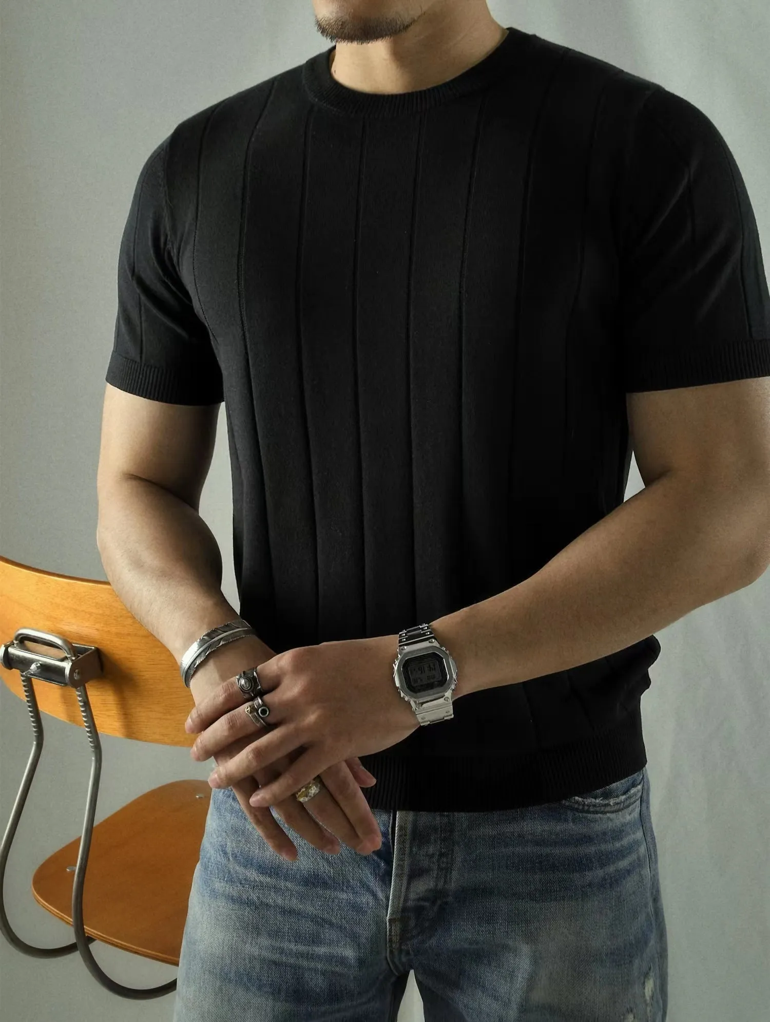 Men's Knit Rib T-shirt Short Sleeves