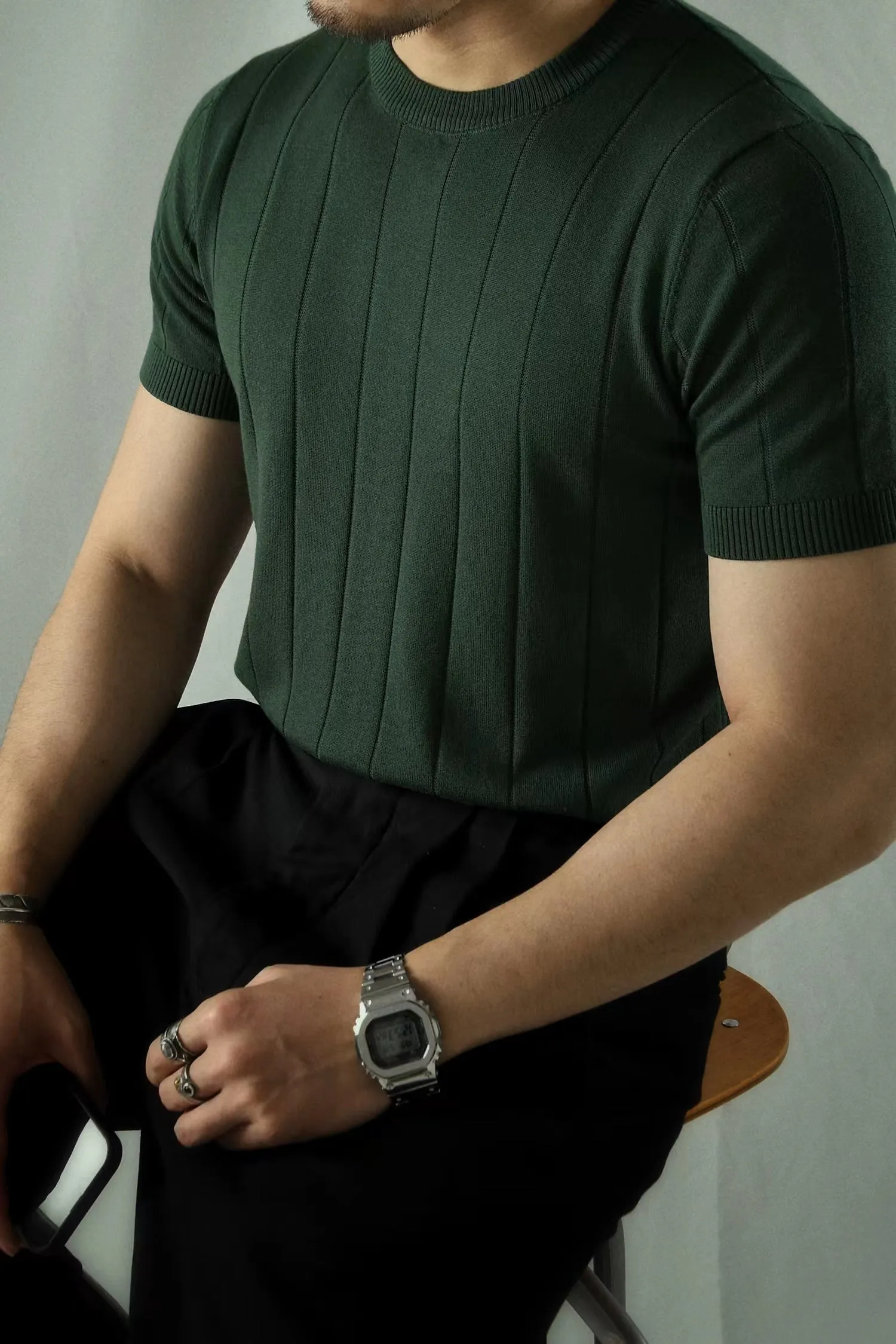 Men's Knit Rib T-shirt Short Sleeves