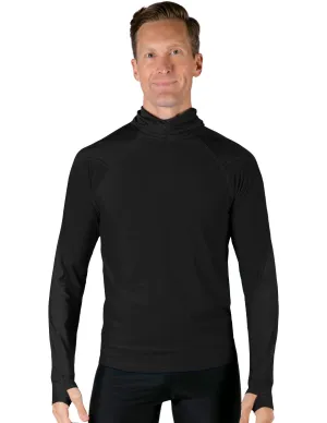 Men's  Swim Crest Rash Guard with Fitted Hoodie - Black