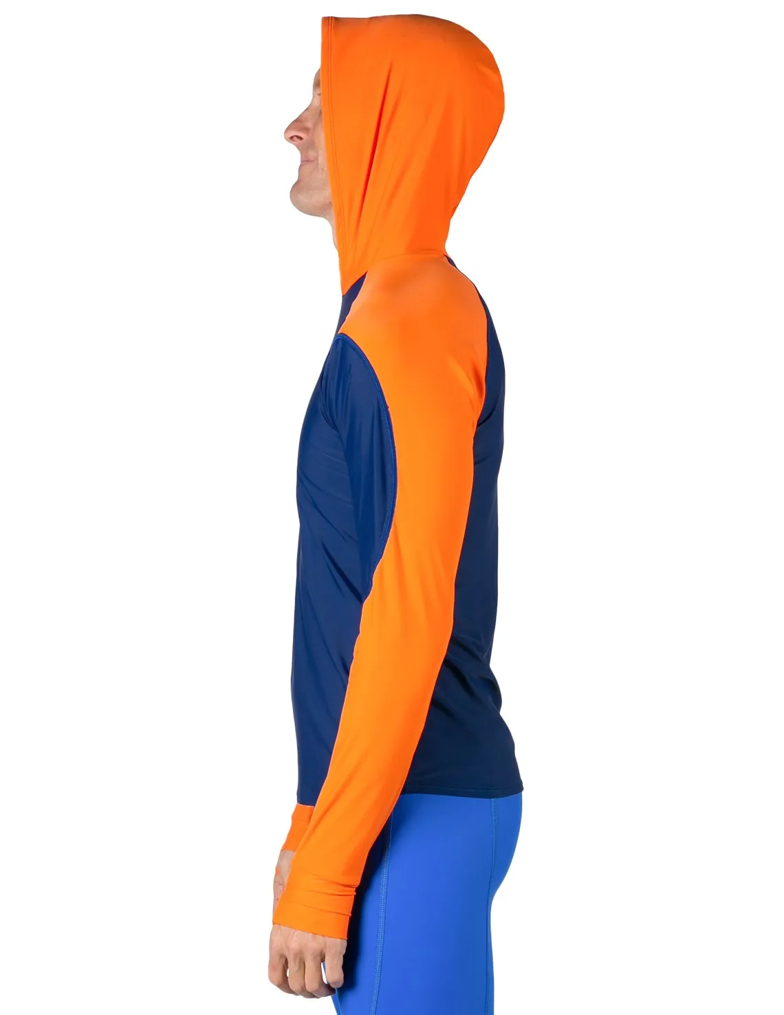 Men's  Swim Crest Rash Guard with Relaxed Hoodie - Navy / Orange