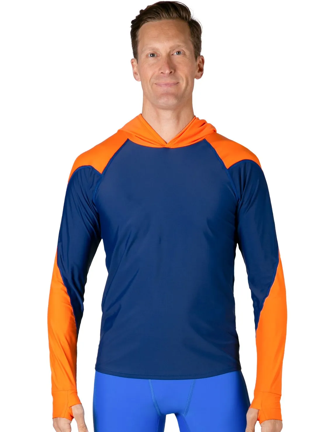 Men's  Swim Crest Rash Guard with Relaxed Hoodie - Navy / Orange