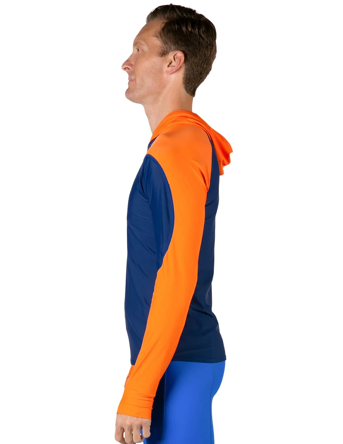 Men's  Swim Crest Rash Guard with Relaxed Hoodie - Navy / Orange