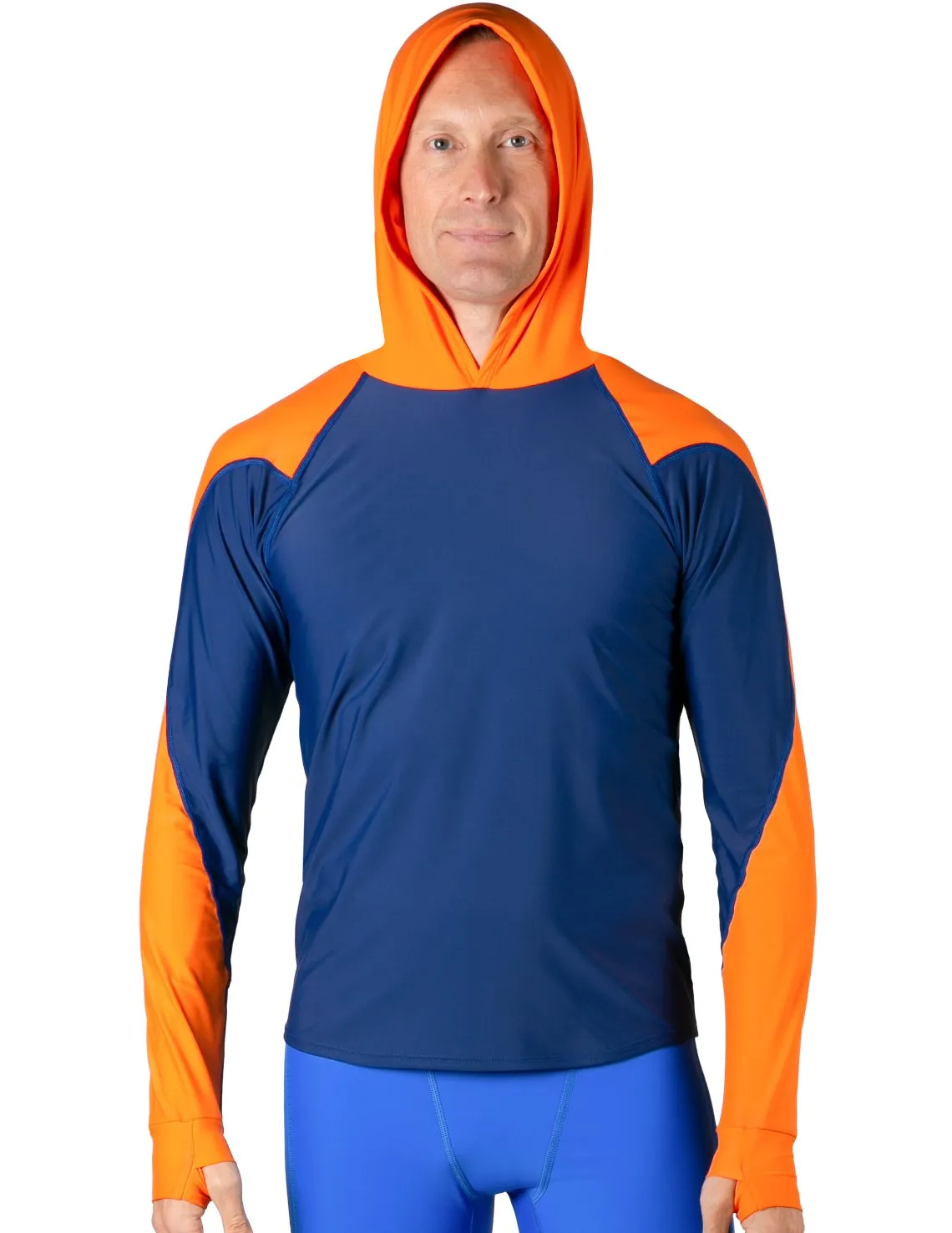 Men's  Swim Crest Rash Guard with Relaxed Hoodie - Navy / Orange