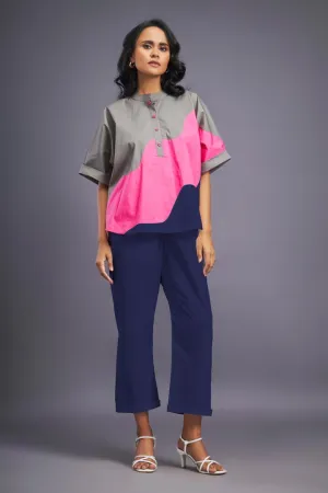 NAVY BLUE PINK BOX FIT SHIRT & PANTS