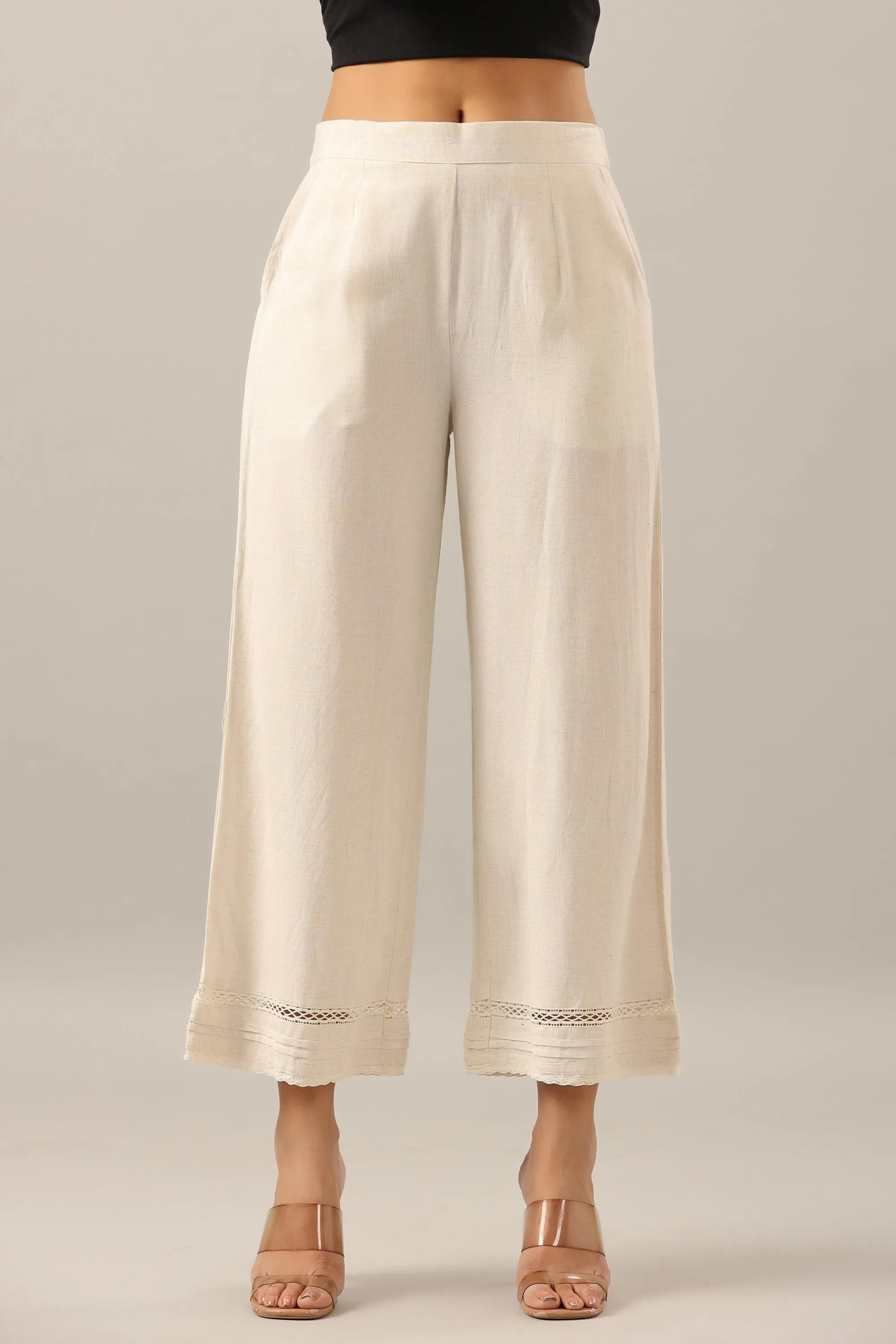 Off White Solid Liva Rayon Pant Palazzo