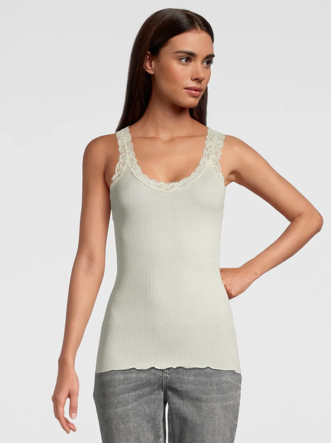 Oscalito Wool and Silk Tank Top with Leavers Lace