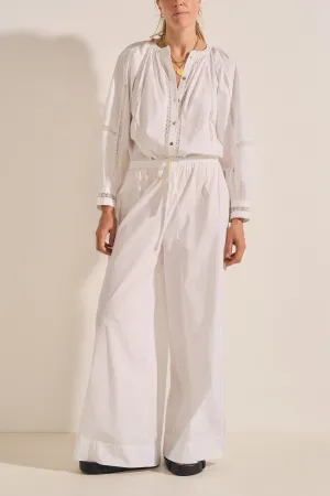 Pelias White Crochet Poplin Pants