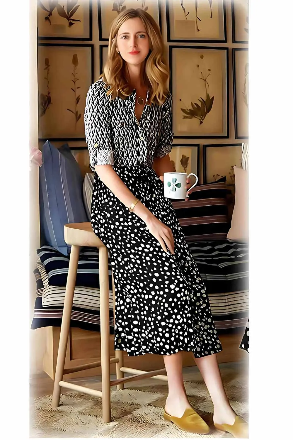 Polka Dot Chiffon Pleated Long Skirt