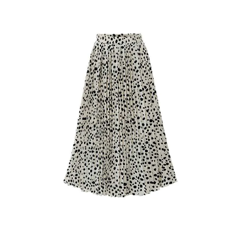 Polka Dot Chiffon Pleated Long Skirt