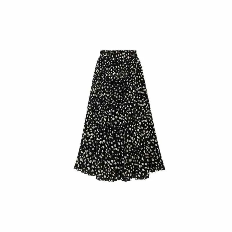 Polka Dot Chiffon Pleated Long Skirt