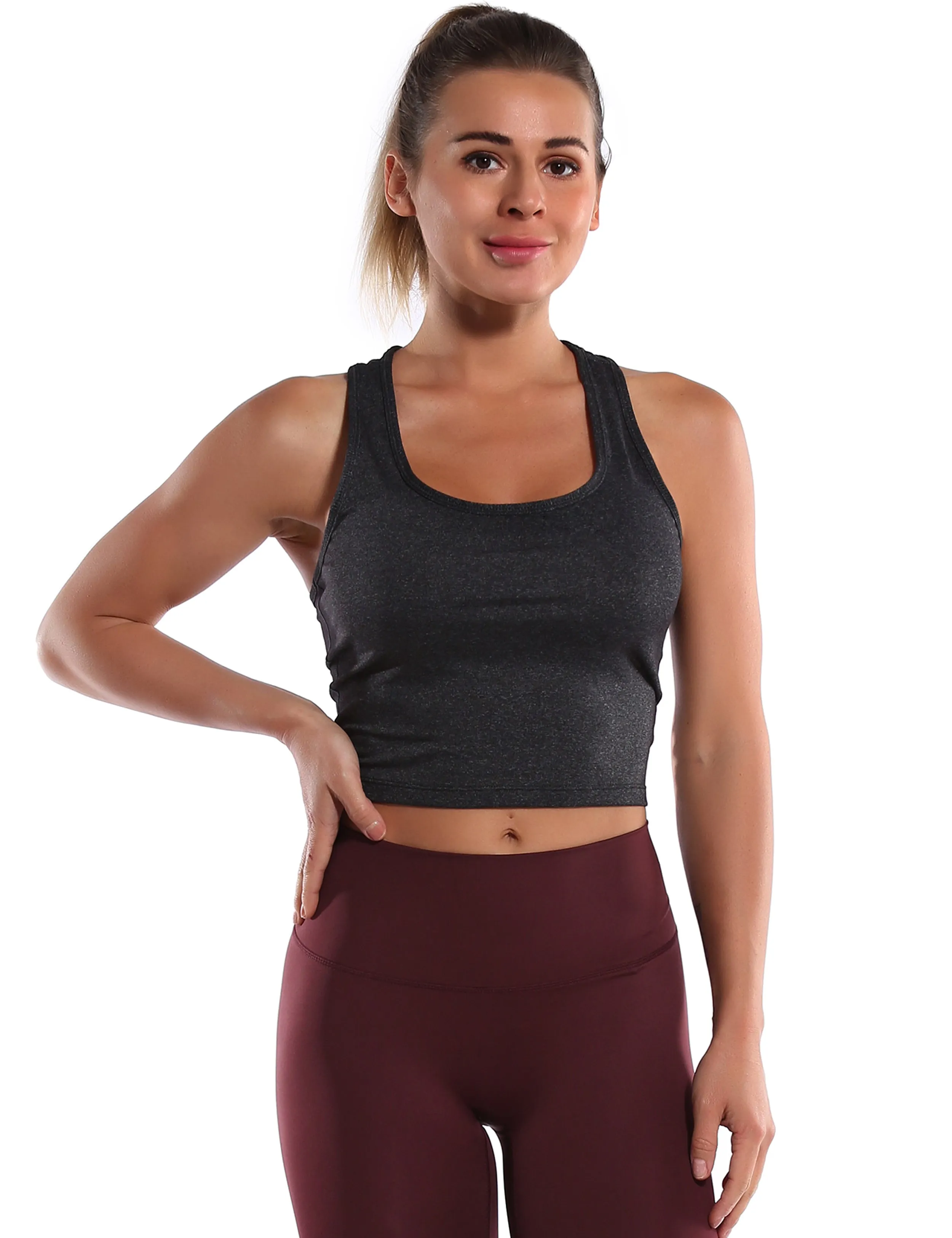 Racerback Athletic Crop Tank Tops heathercharcoal_Biking