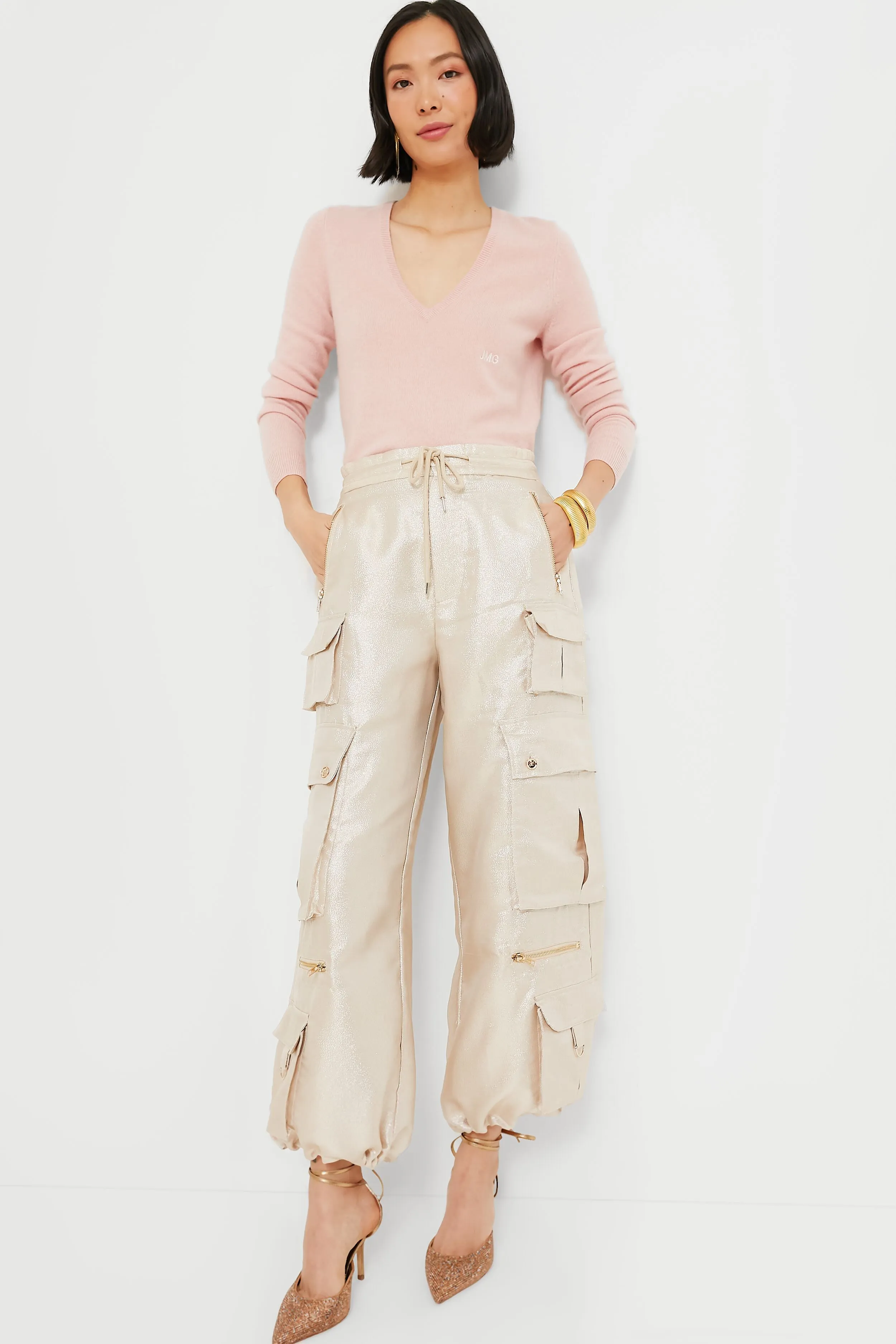 Rose Gold Metallic Cargo Pants