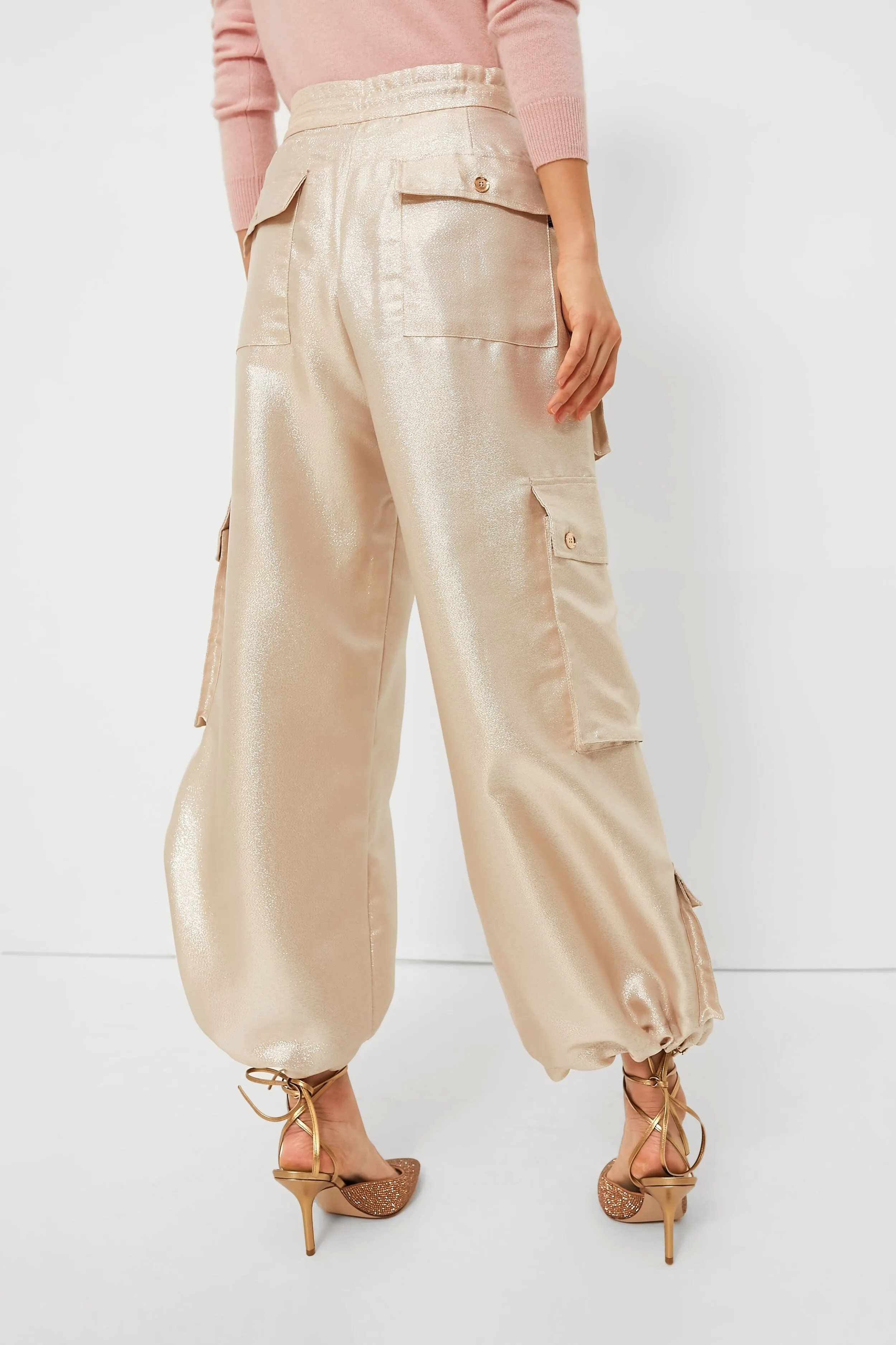 Rose Gold Metallic Cargo Pants