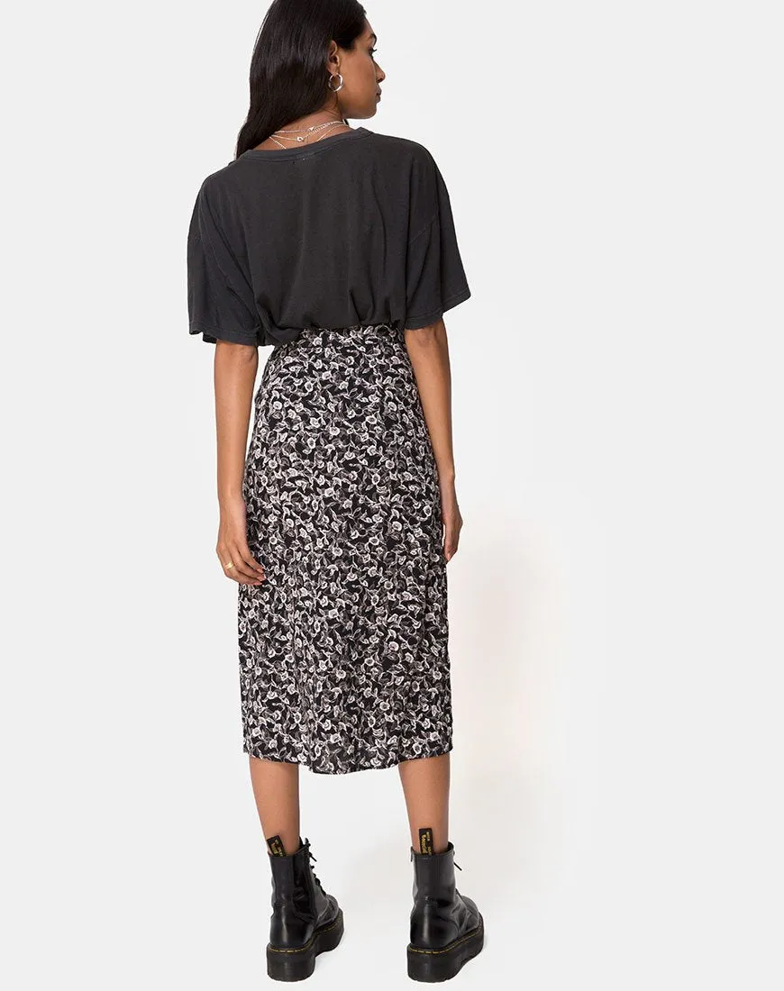 Saika Midi Skirt in Wild Tulip Black