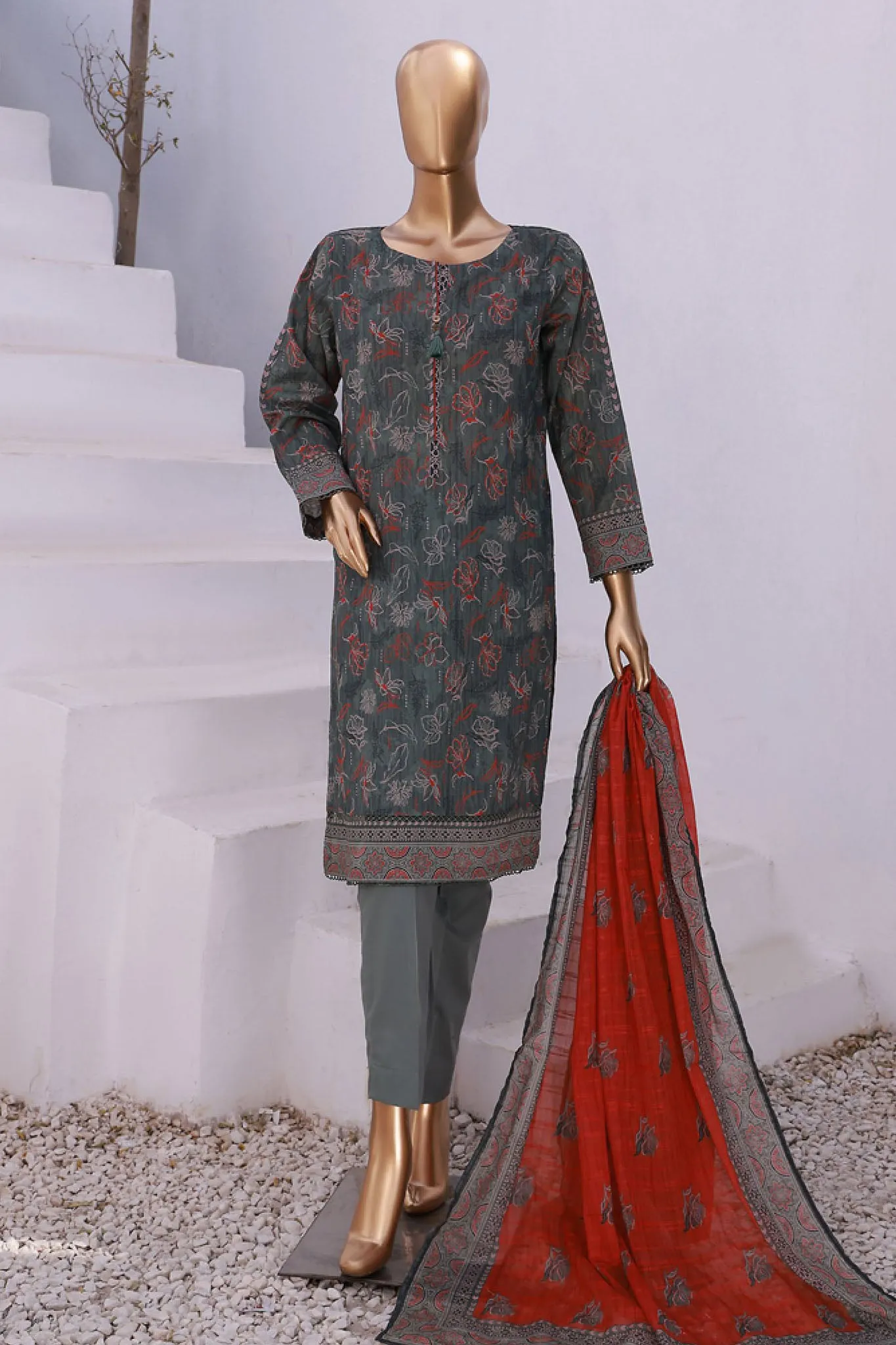 Summer Vibes By HZ Stitched 3 Piece Printed Lawn Vol-02 Collection'2024-PSL-410-Grey