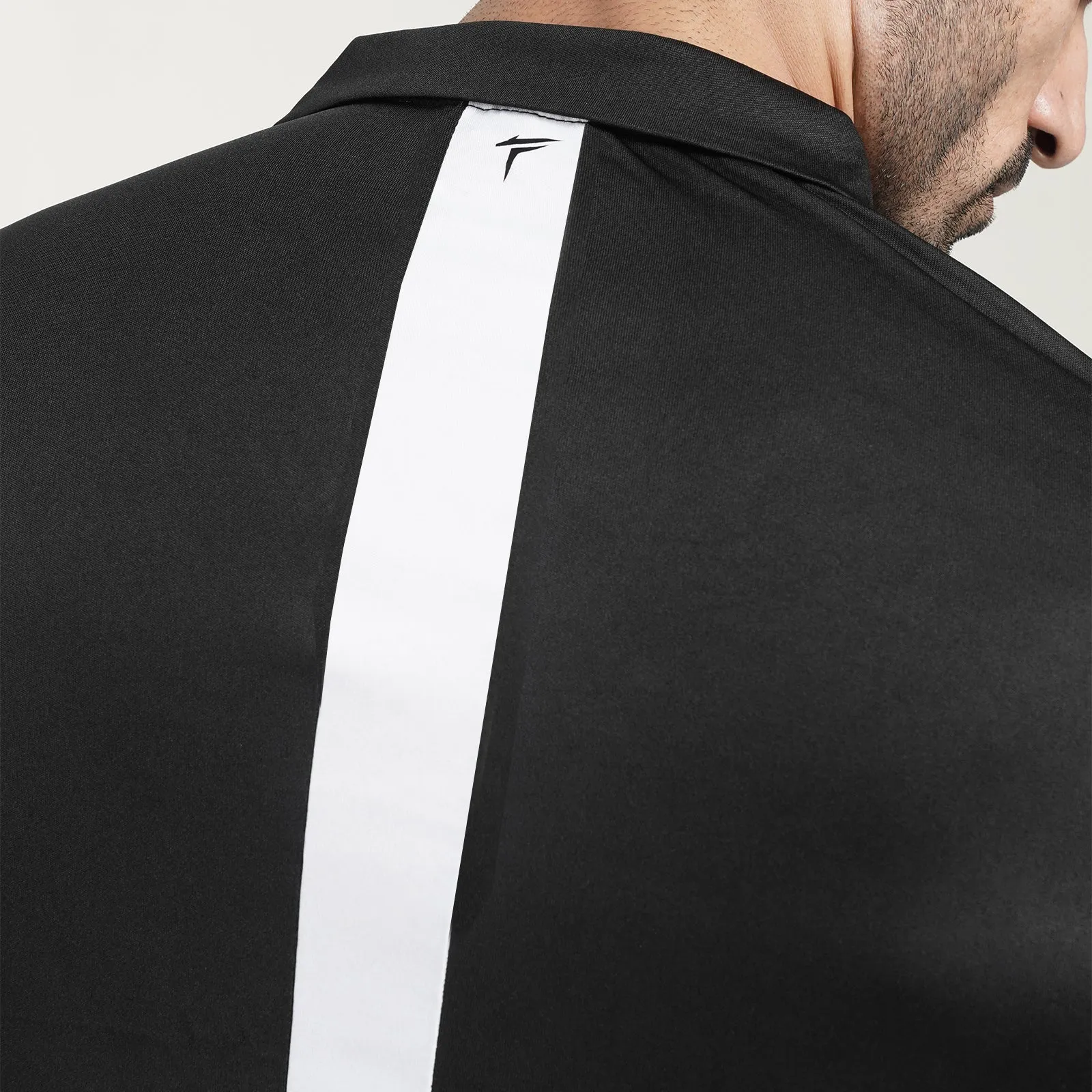 Tf-Full Sleeve Black Polo Tee With White Back Panel